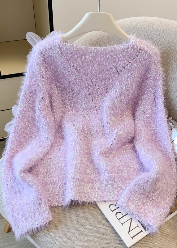 Diy Purple Oversized Faux Mink Hair Knitted Pullover Winter