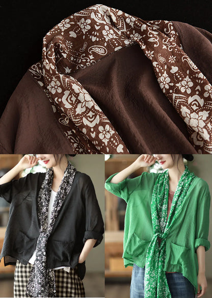 Simple Green Asymmetrical Design Linen Upf 50+ Coat Long Sleeve