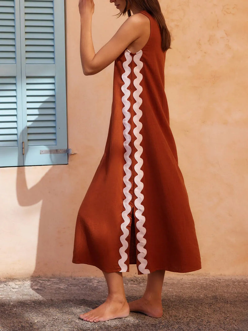 Stripes Side Wave Embellished Side Slit Loose Dress