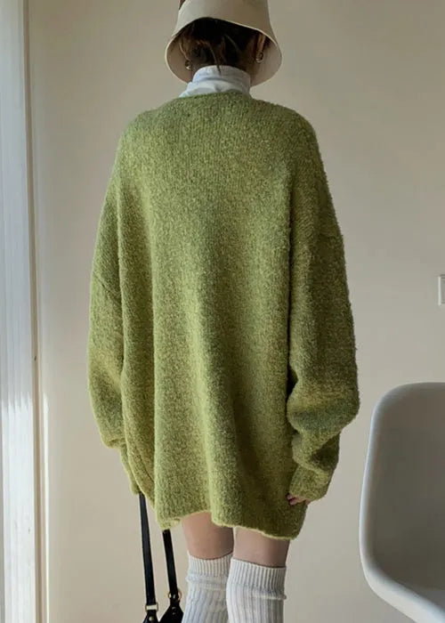Loose Green Sweaters and Turtleneck Tank Knit Two Piece Set Winter