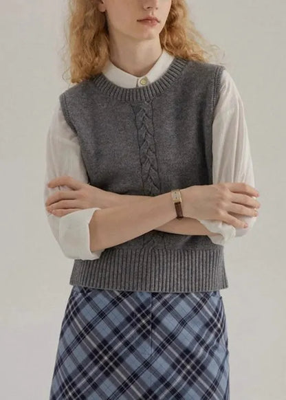 Simple Style Mulberry O Neck Knit Vest Sleeveless