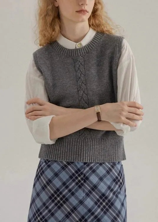Simple Style Mulberry O Neck Knit Vest Sleeveless