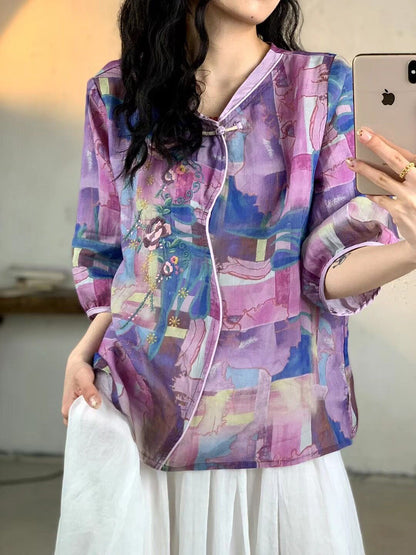 Summer Embroidery Ramie Shirt