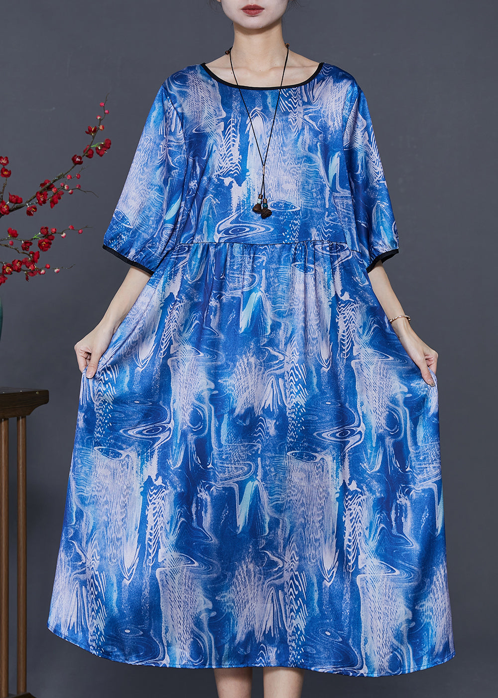 Blue Oversized Tie Dye Holiday Dress Summer