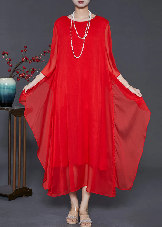 Modern Red Oversized Side Open Chiffon Beach Dresses Flare Sleeve