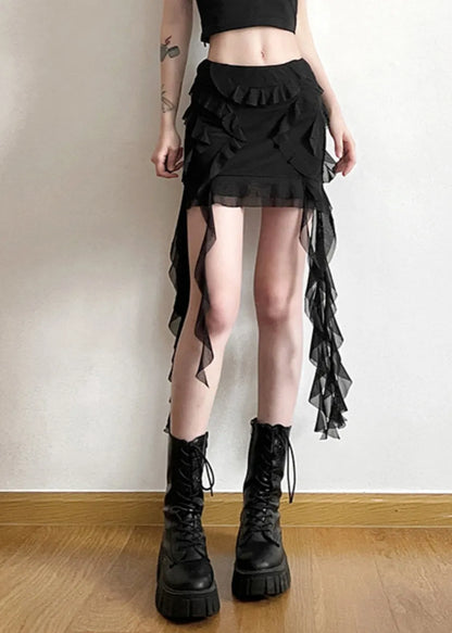 Black Ruffled Patchwork High Waist Tulle Skirt Summer