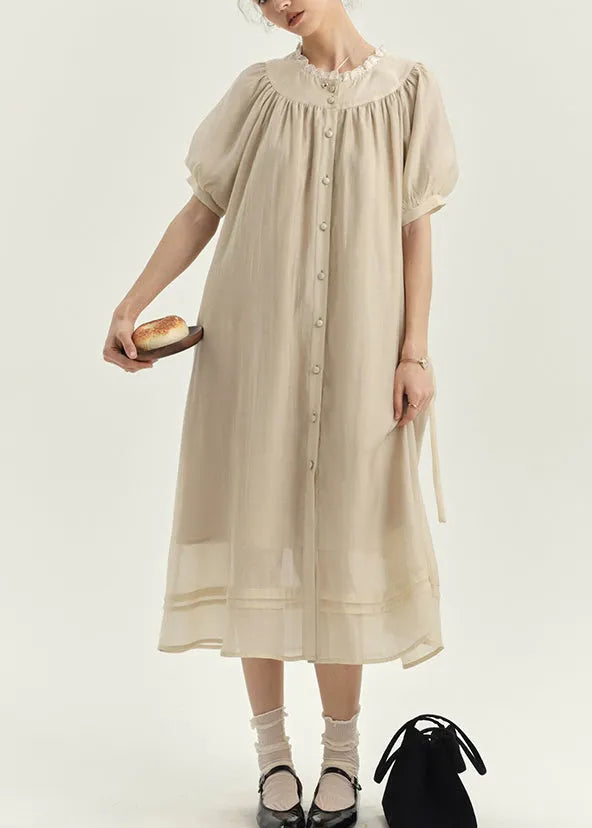 New Apricot Lace Patchwork Cotton Shirts Dresses Lantern Sleeve
