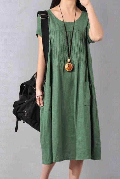 Limited Stock- Cotton Linen Loose Fitting Dress in Green