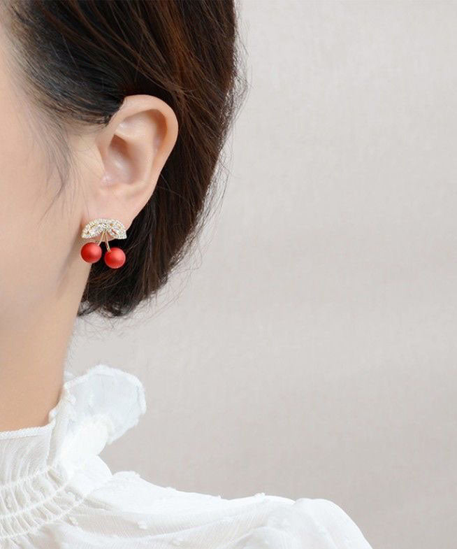 Red Alloy Zircon Cherry Stud Earrings