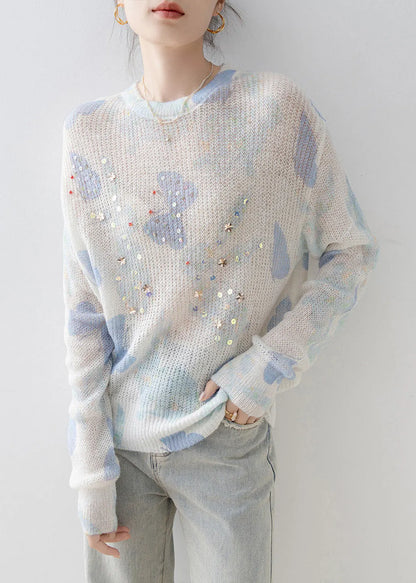 New Stylish O Neck Sequins Knit Top Spring