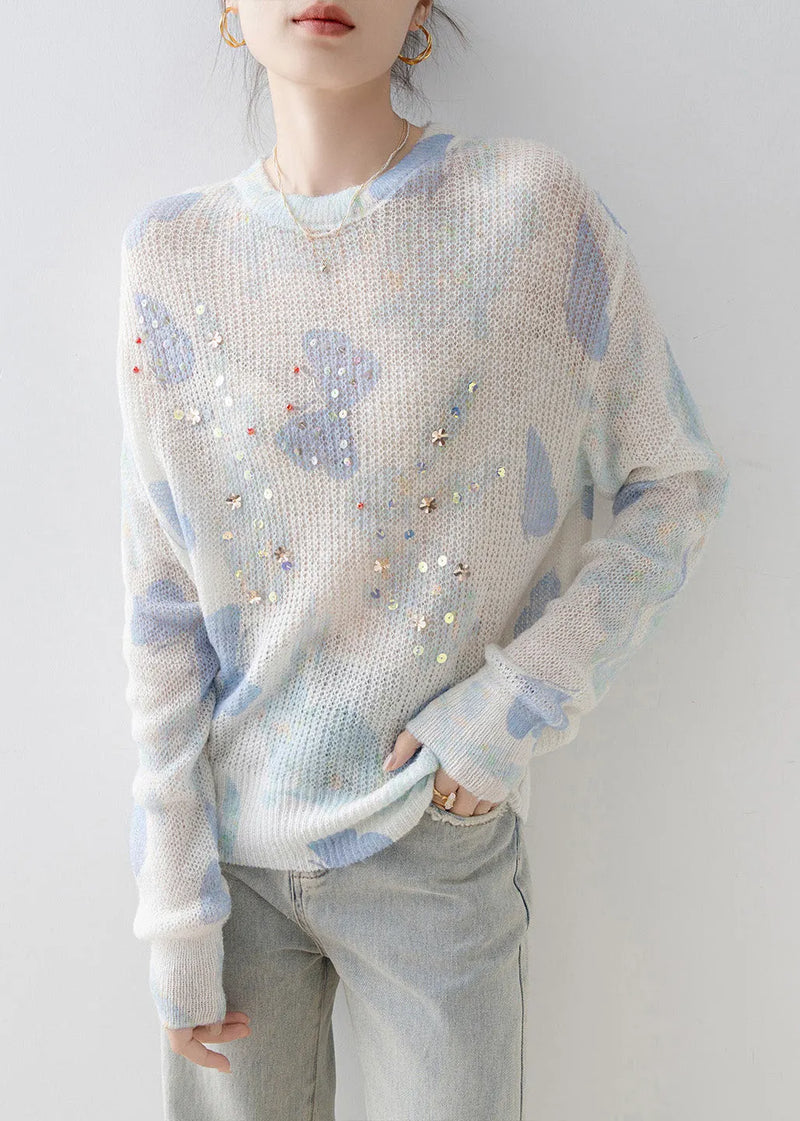 New Stylish O Neck Sequins Knit Top Spring