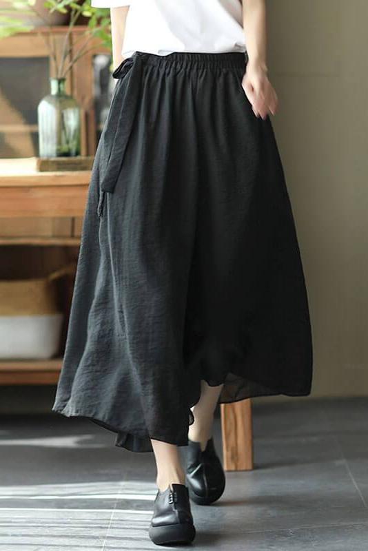 Elastic Waist Lace-up Wide Leg Pants
