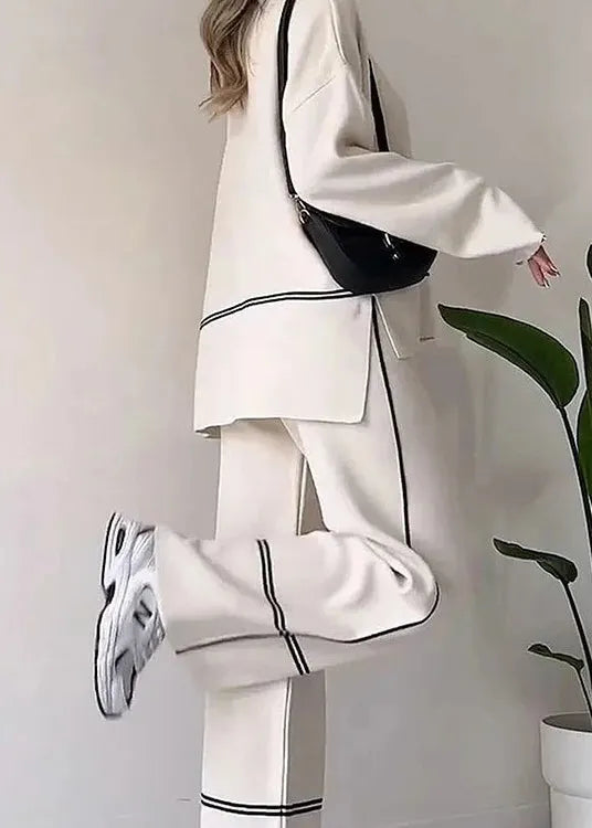 Loose Green O Neck Striped Knit Two Pieces Set Spring