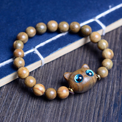 Buddha Stones Ebony Wood Green Sandalwood Red Sandalwood Cat Balance Bracelet