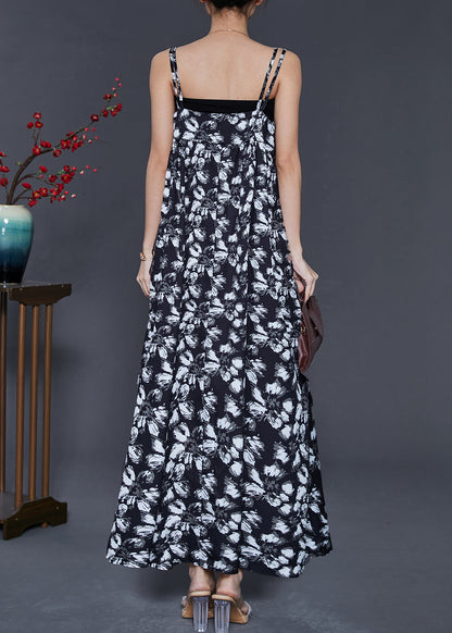 Black Print Exra Large Hem Chiffon Sundress Summer