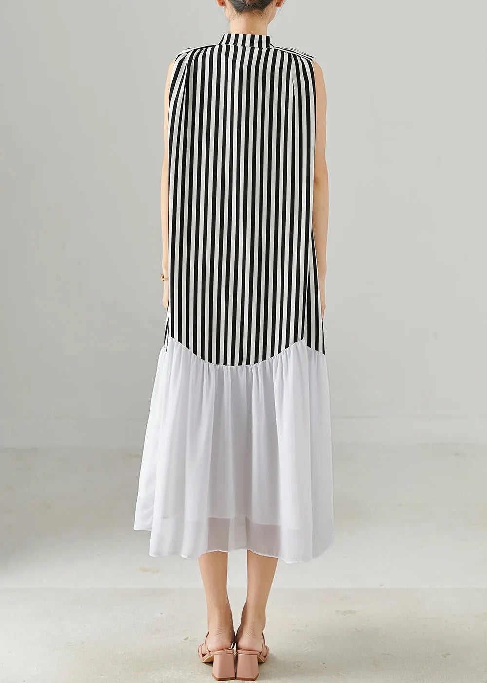 Black Striped Patchwork Chiffon Holiday Dress Sleeveless