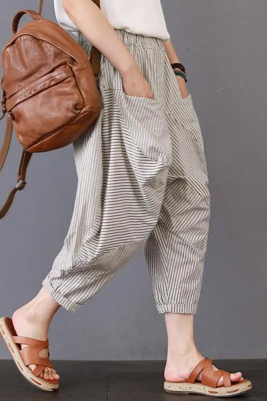 Loose Striped Cotton Linen Pants Trousers