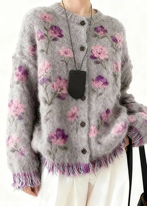 Art Purple Tasseled Cozy Knit Coats Spring