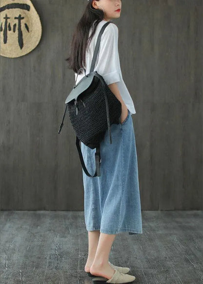 Light Blue Asymmetrical Design Button a Line Pockets Fall Skirts