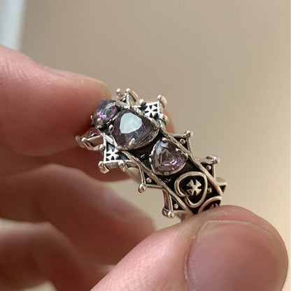Crystal Hearts Crown Ring