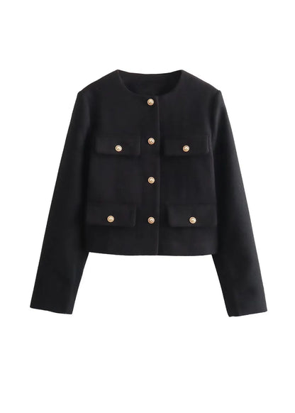 European and American Style Green O Neck Button Short Coat Spring