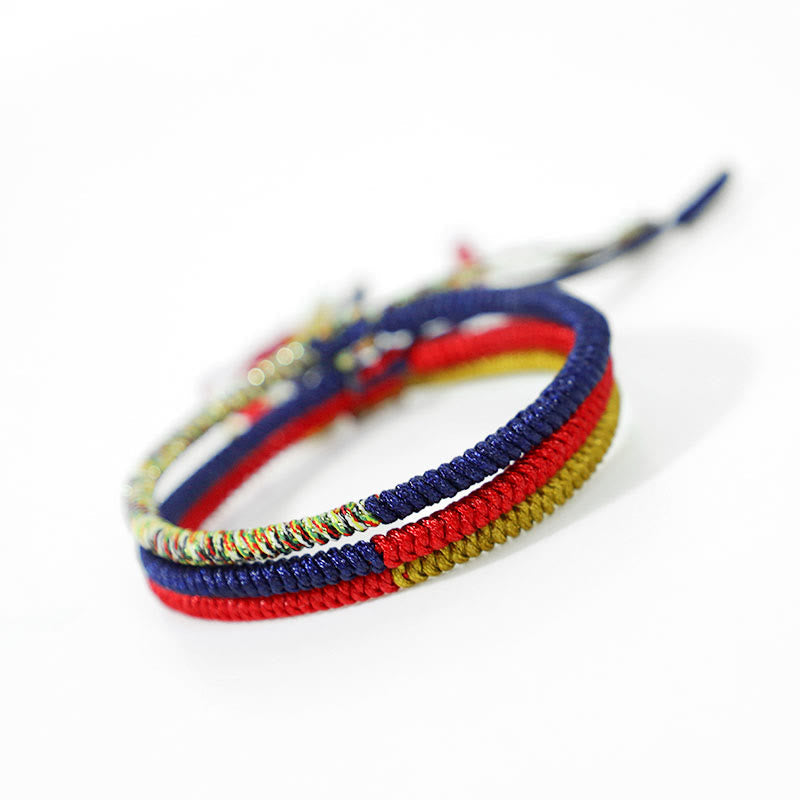 Buddha Stones Tibet Handmade Multicolor King Kong Knot Faith Protection Braided Two-color String Bracelet
