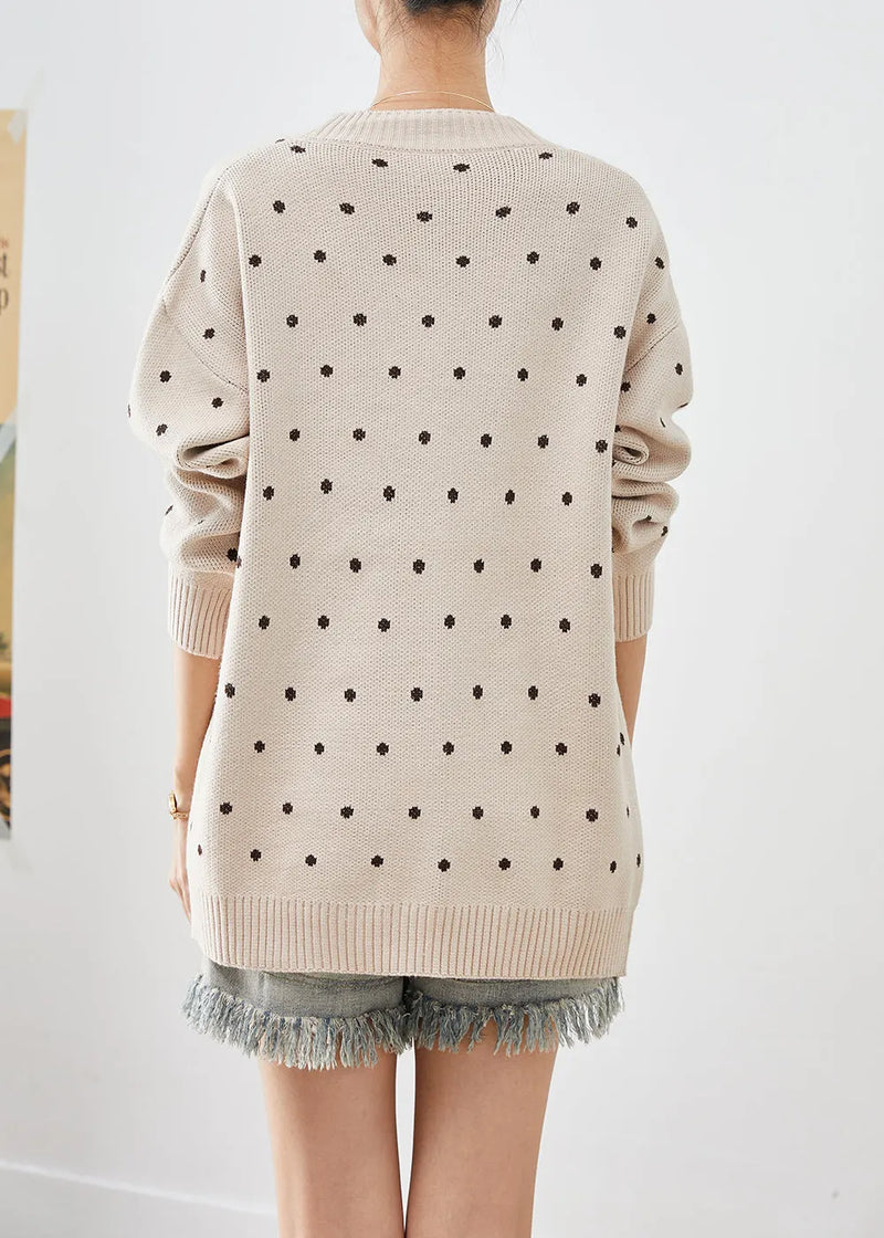 Beige Embroidered Knit Loose Coat Winter