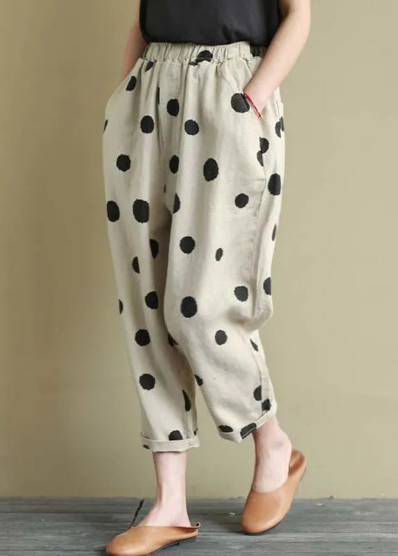Linen Colour Pockets Elastic Waist Harem Pants Summer