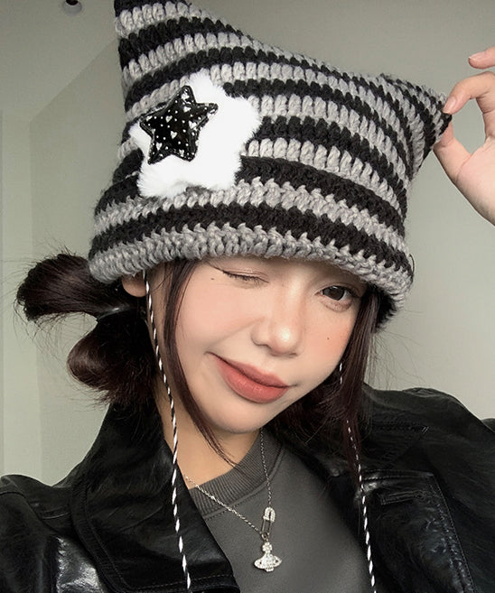 Striped Knitted Cat Ear Boonie Hat Autumn and Winter