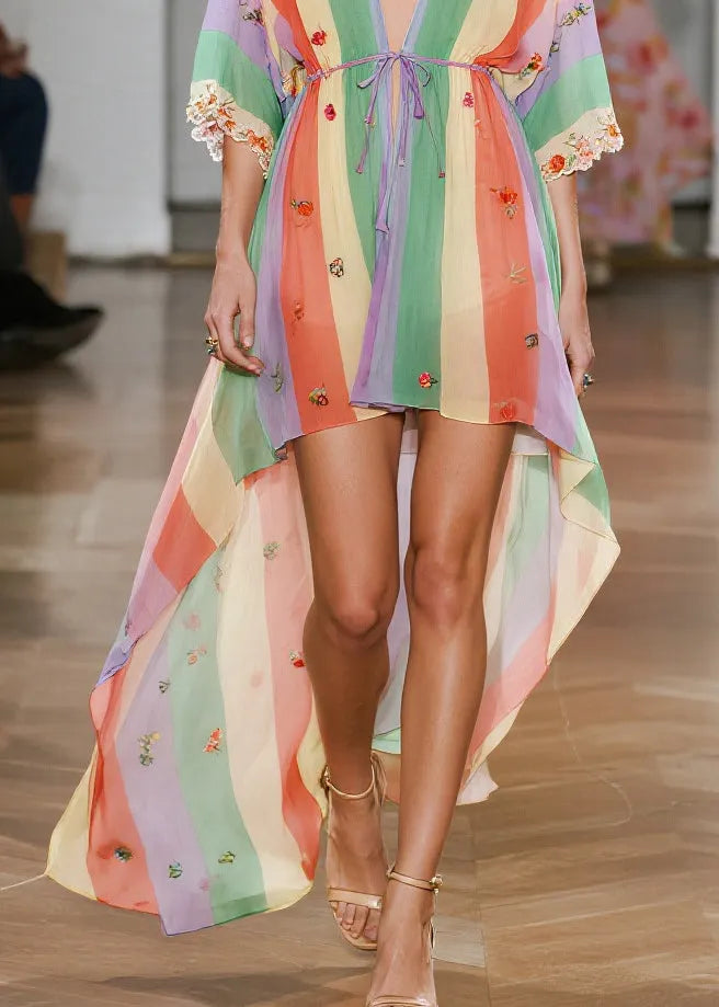 Rainbow Striped Exra Large Hem Chiffon Cardigan Summer