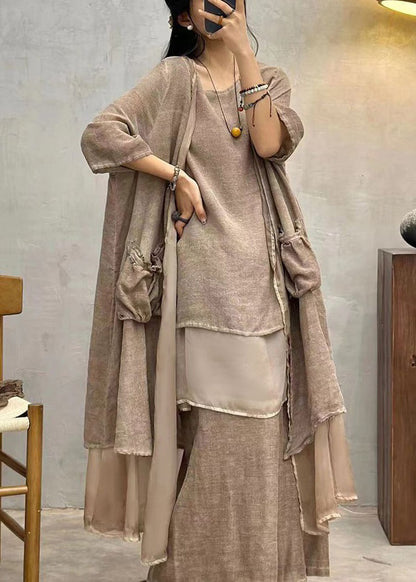 New Coffee Pockets Cotton Cardigan Summer