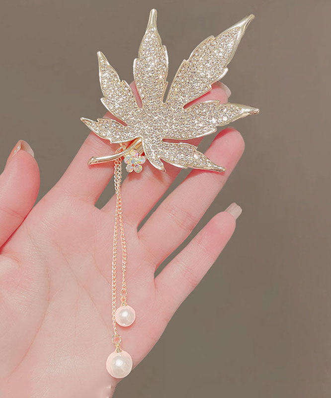 Diy Silk Alloy Zircon Maple Leaves Tassel Hairpin