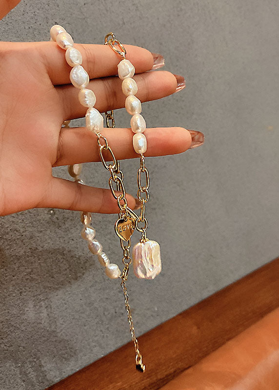 White Overgild Pearl Pendant Necklace