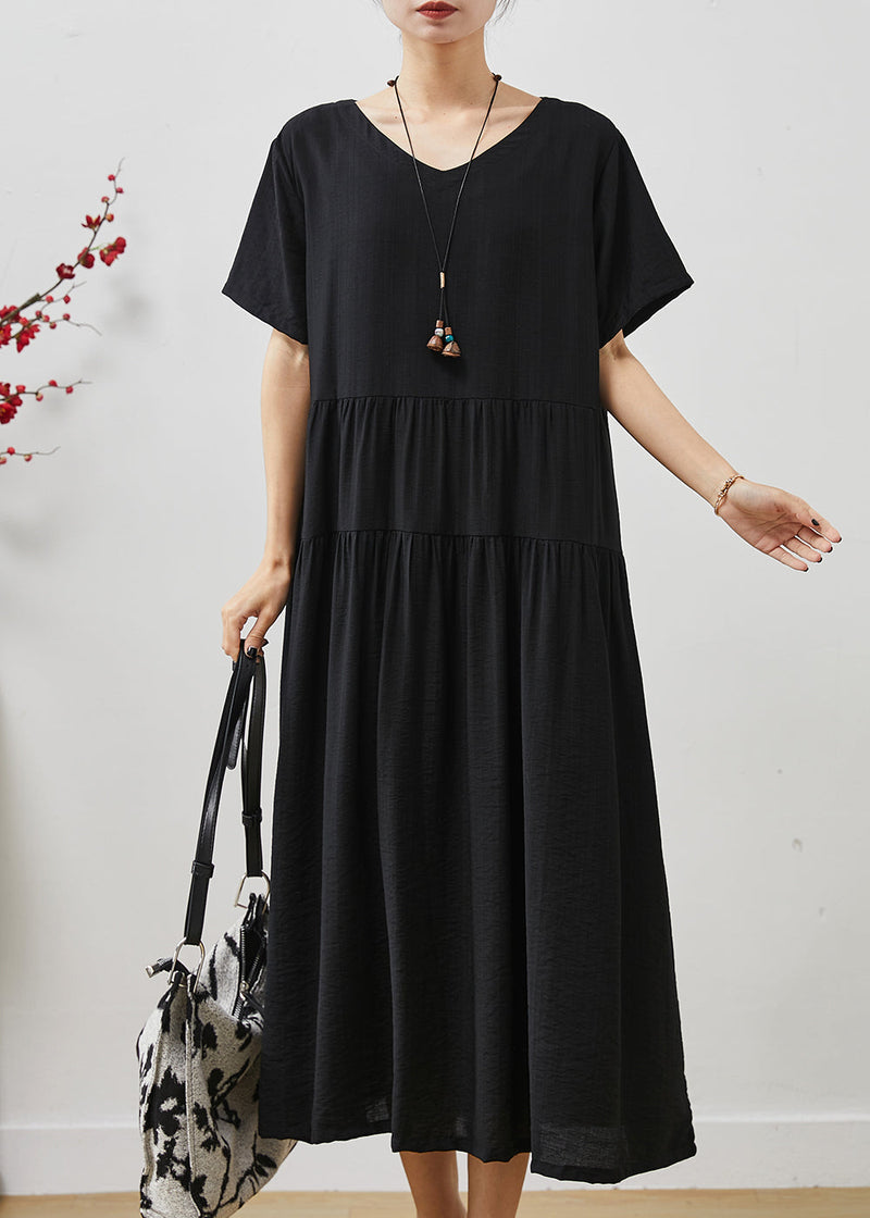 Black Oversized Patchwork Cotton Holiday Dress Summer