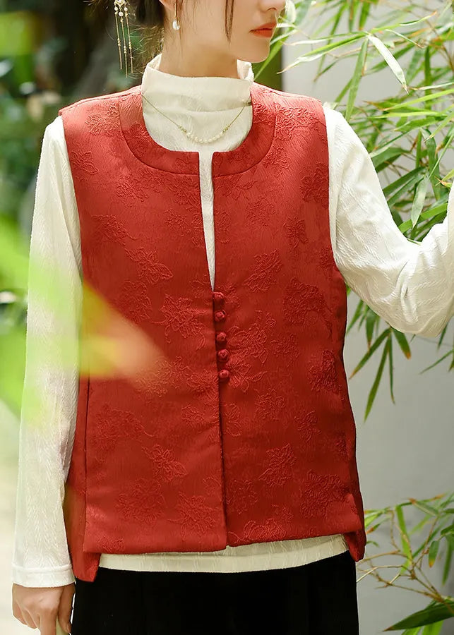 Handmade White U Neck Jacquard Silk Vest Sleeveless
