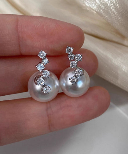 Zircon Pearl Patchwork Silver Drop Earrings