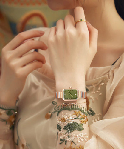 Stylish Green Stainless Steel Sapphire Crystal Square Watches
