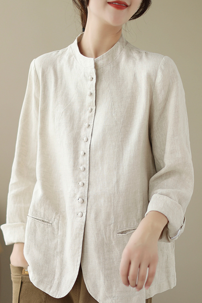 Fall Linen Retro Jacket Color Tops