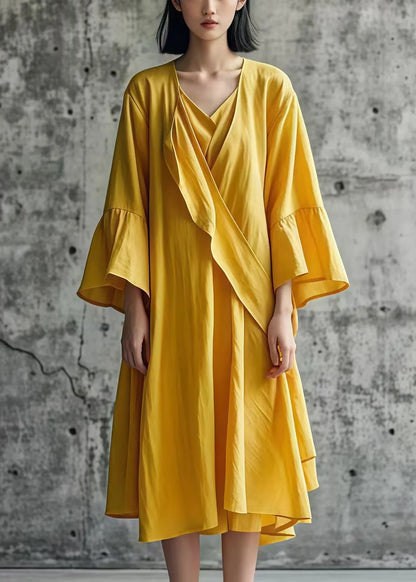 Yellow Asymmetrical Cotton Day Dress Fall