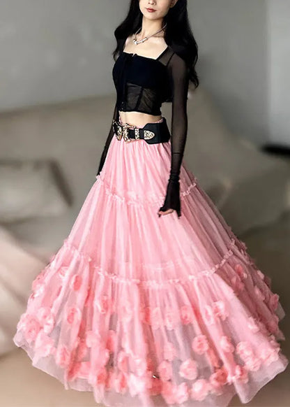 Pink Ruffled Tulle Skirts Spring