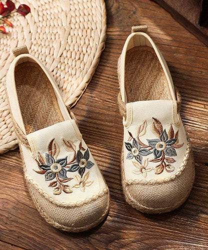Black Embroidered Cotton Linen Fabric Splicing Flat Shoes