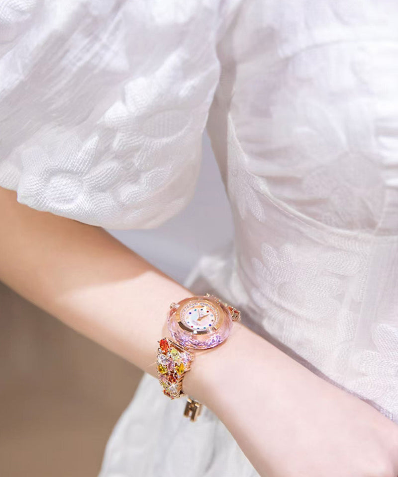 Rainbow Copper Zircon Crystal Tempered Glass Quartz Movement Watch