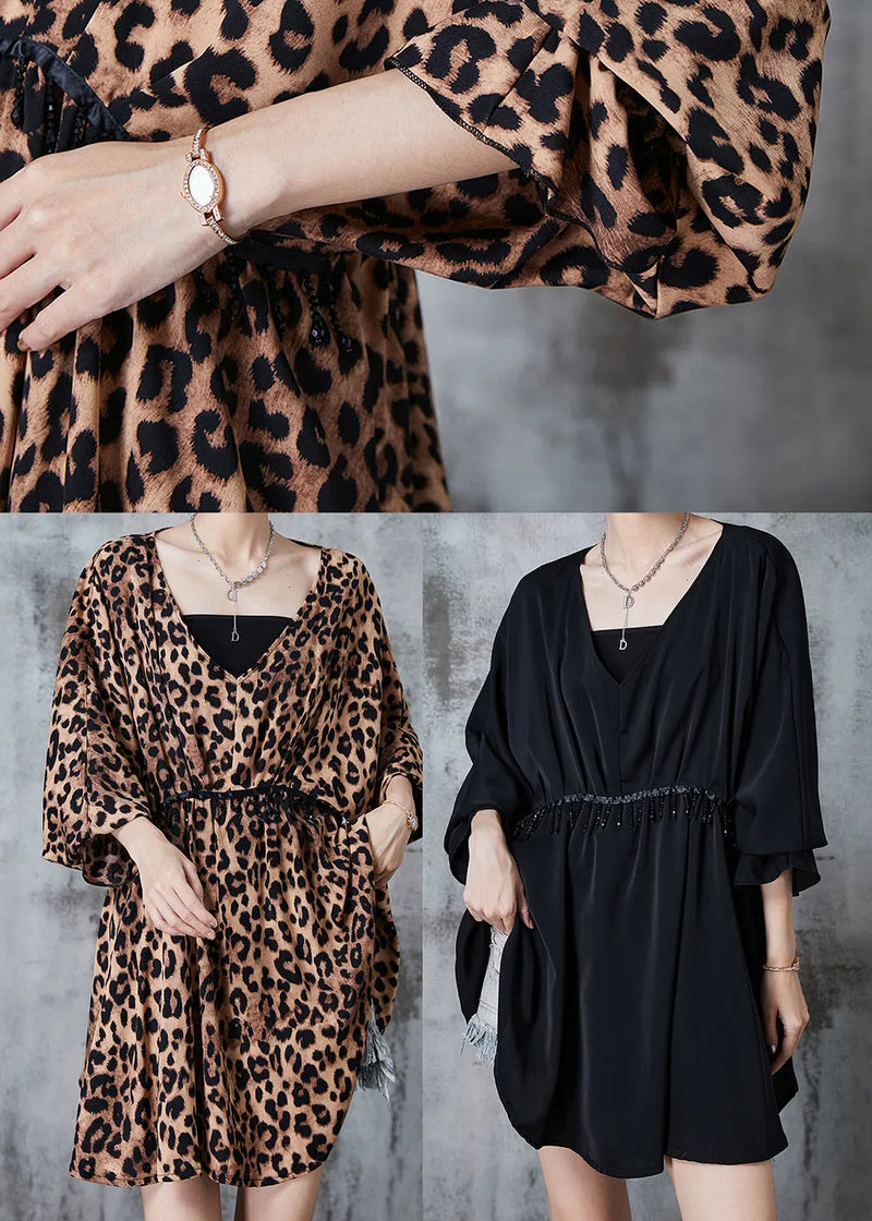 Black V Neck Tasseled Chiffon Dresses Summer