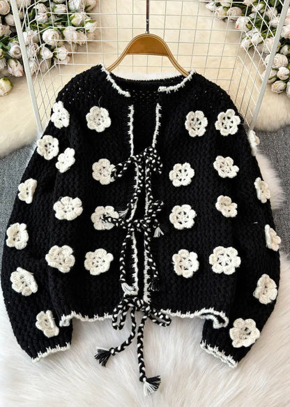 French Apricot O-neck Tie Waist Cotton Knit Cardigans Spring