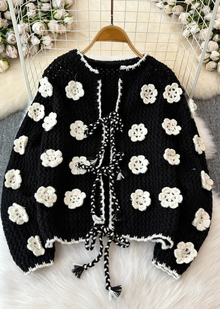 French Apricot O-neck Tie Waist Cotton Knit Cardigans Spring