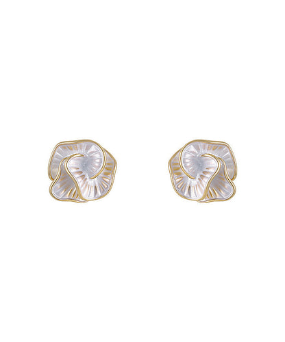 Unique Gold Sterling Silver Overgild Camellia Stud Earrings