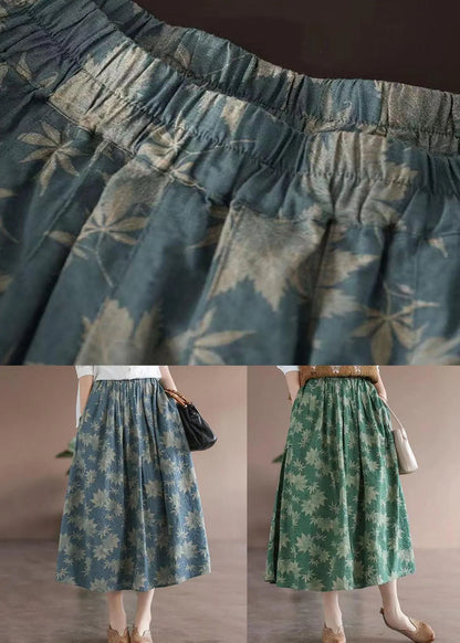 Blue Wrinkled Elastic Waist Patchwork Cotton Skirts Summer