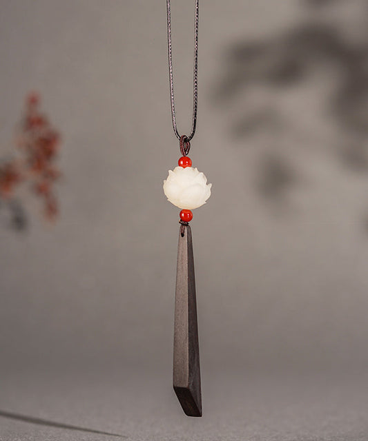 White Lotus Agate Ebony Jade Pendant Necklace
