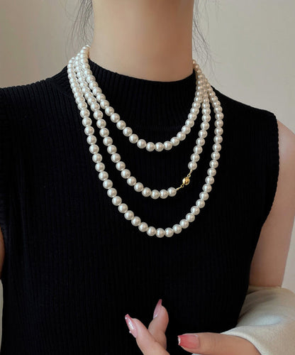 White Alloy Pearl Beading Gratuated Bead Necklace