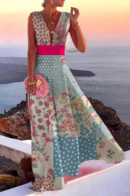 Simplicity Print Split Joint V Neck a Line Dresses